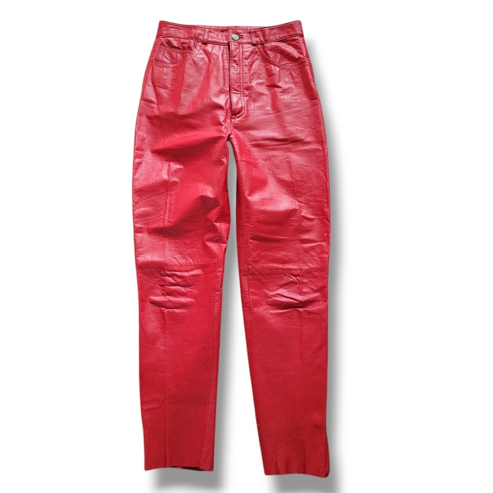 Vtg Creative Force Lipstick Red High Rise Cropped Ankle Genuine Leather Pants 24